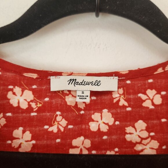 Madewell Puff Sleeve Floral Blouse Popover Top Happy Hibiscus Coral Shirt S - Picture 7 of 11